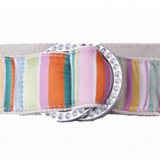 LR Pink Multi-Colored Stripe Rhinestone O-Ring Belt